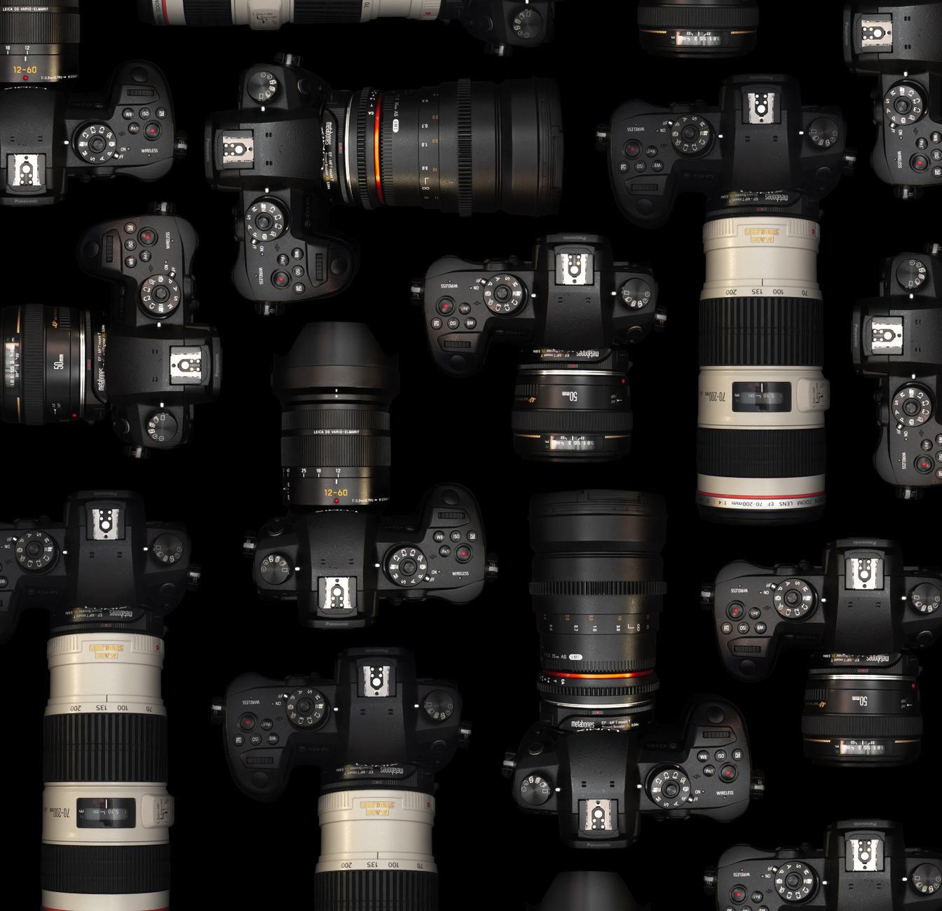 rows of cameras, lenses, and consumer electronics displayed on rental shelves inside a compact urban store in Shanghai