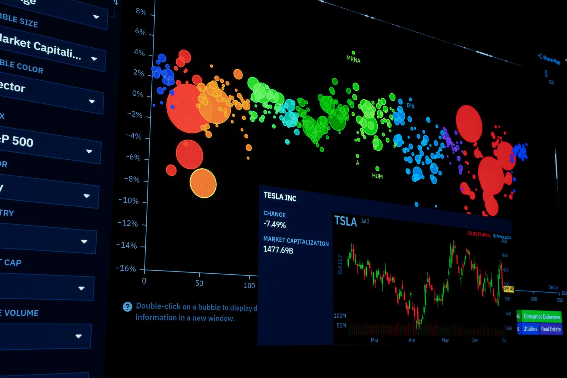rows of trading terminals in a quiet financial operations room displaying market data dashboards in muted tones